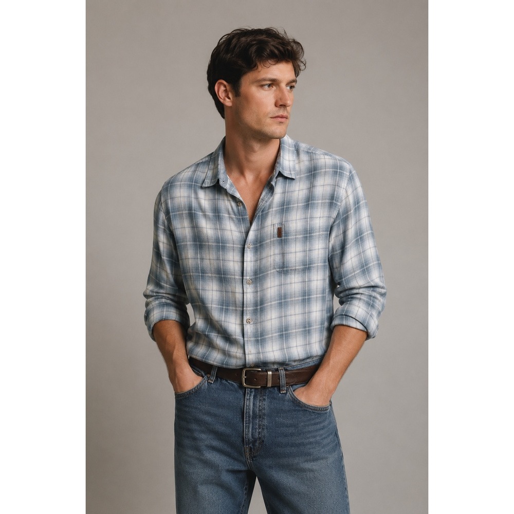 Chaps Mens Blue Plaid Stretch Button Down Shirt Long Sleeve Size Large